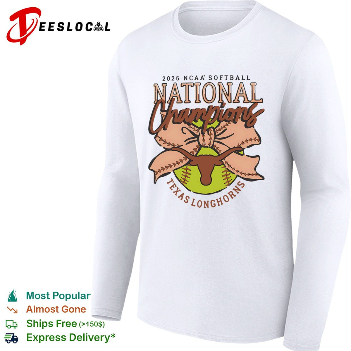 2026 NCAA Softball National Champions Texas Longhorns Bow and Softball shirt