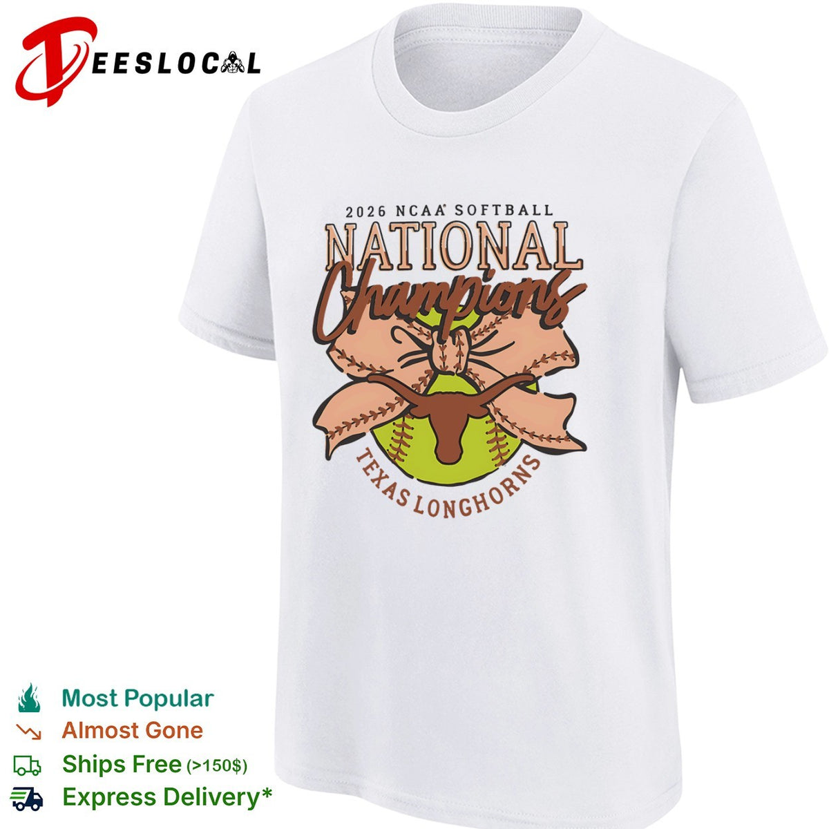 2026 NCAA Softball National Champions Texas Longhorns Bow and Softball shirt