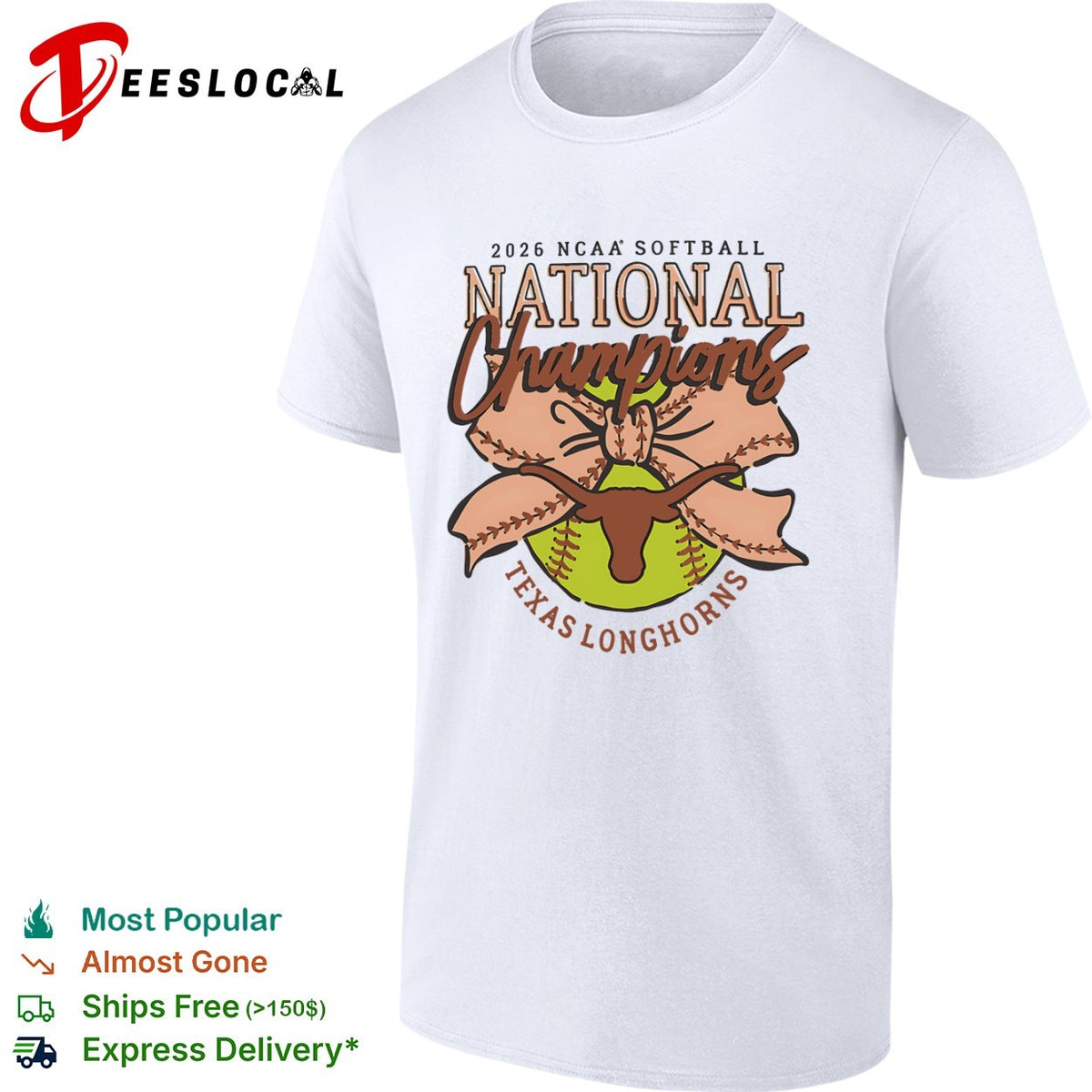2026 NCAA Softball National Champions Texas Longhorns Bow and Softball shirt