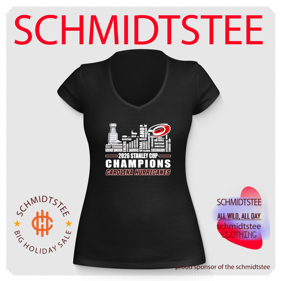 2026 Stanley Cup Champions Carolina Hurricanes player name skyline shirt