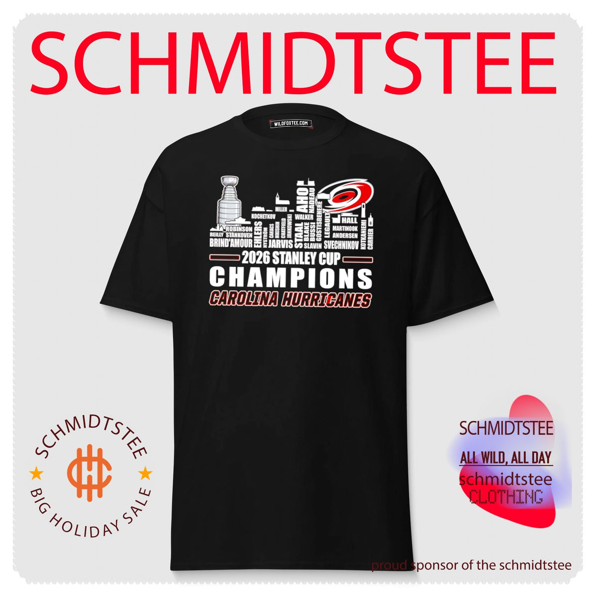 2026 Stanley Cup Champions Carolina Hurricanes player name skyline shirt