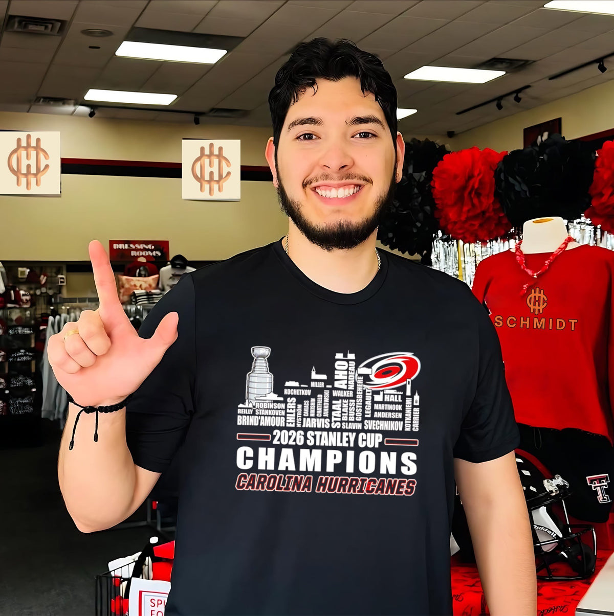 2026 Stanley Cup Champions Carolina Hurricanes player name skyline shirt