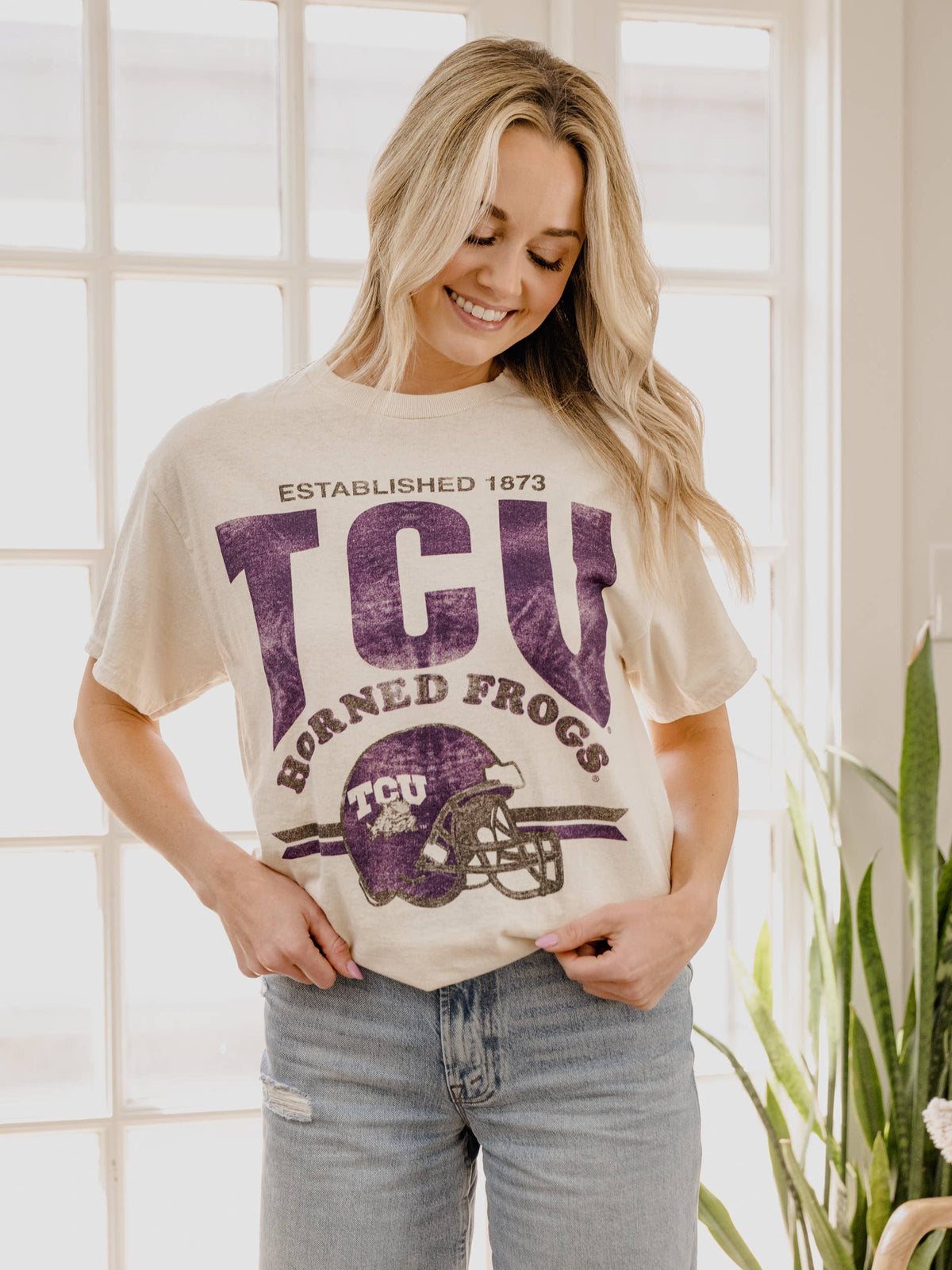 Tcu Horned Frogs Established Helmet Off White Thrifted Tee