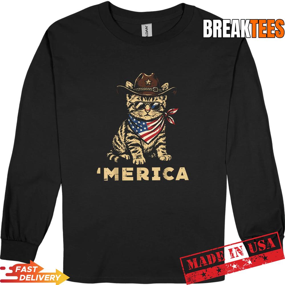 4th of July Cowboy Cat Merica Patriotic Shirt