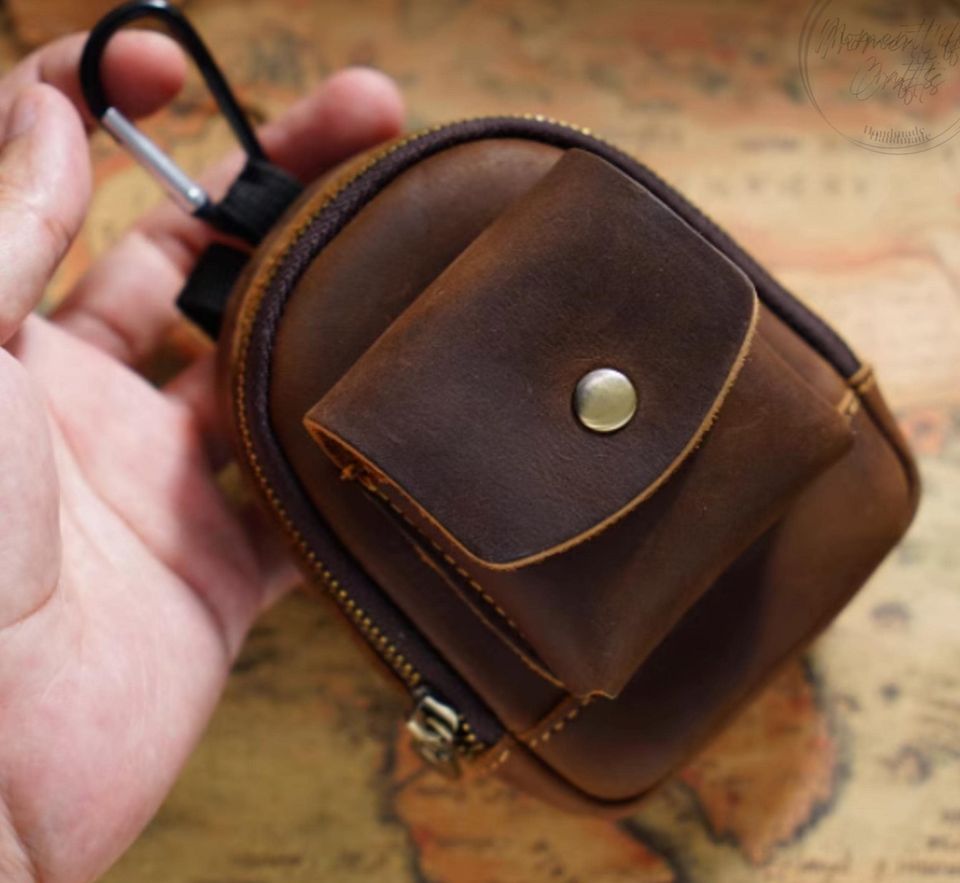 Crazy Horse Leather Mini Pouch: Vintage Backpack Charm