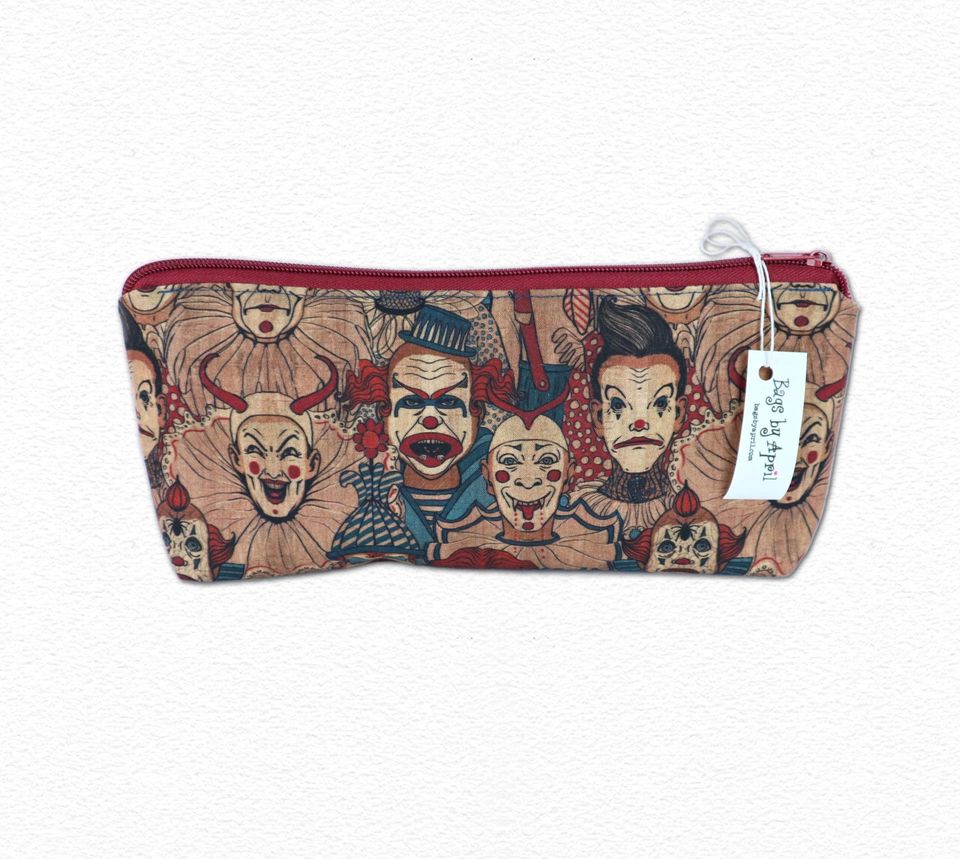 Creepy Circus Clowns Pencil Case Notions Bag Small Zippered Pouch
