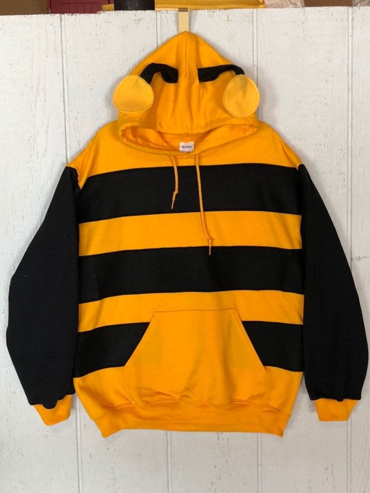 Bumble Bee hooded sweatshirt, bee hoodie, yellow with black stripes, unisex adult fun shirt