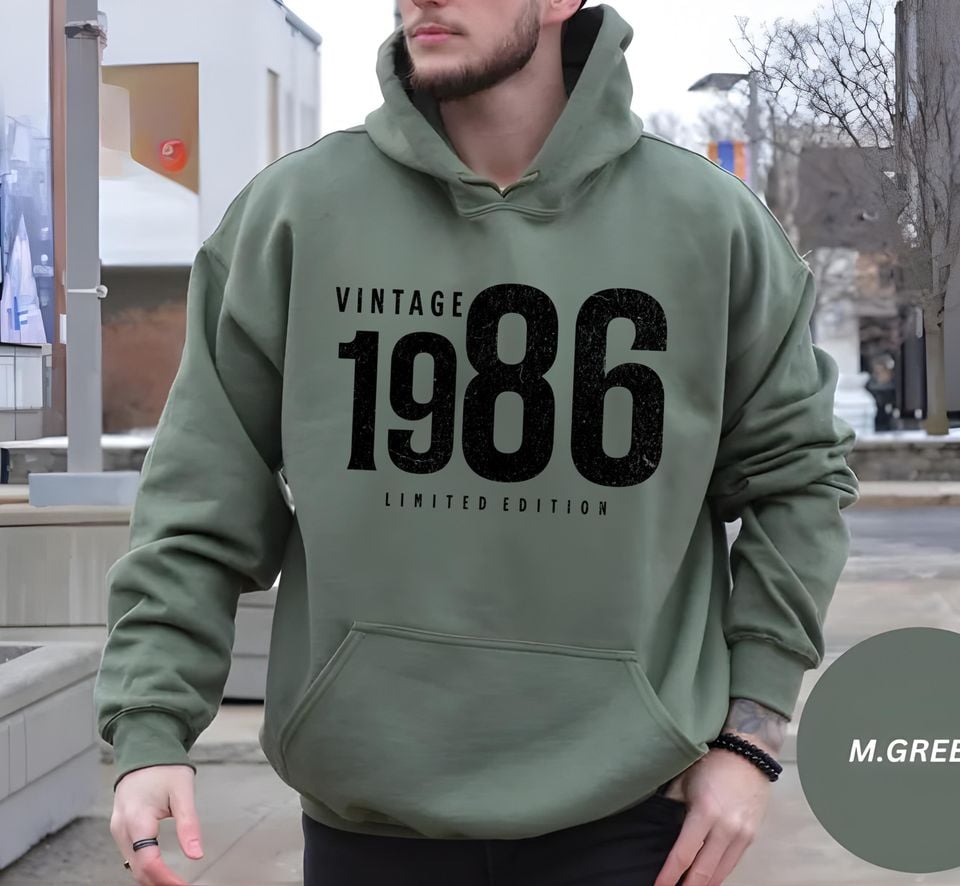 40th Birthday Hoodie, 40th Birthday Gift for Men, Vintage 1986 T-Shirt, Custom 40 Years Old Tee, Funny Birthday Gift, Husband, Brother, Son