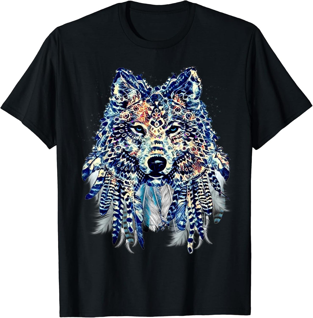 Tribal Wolf With Feathers Native