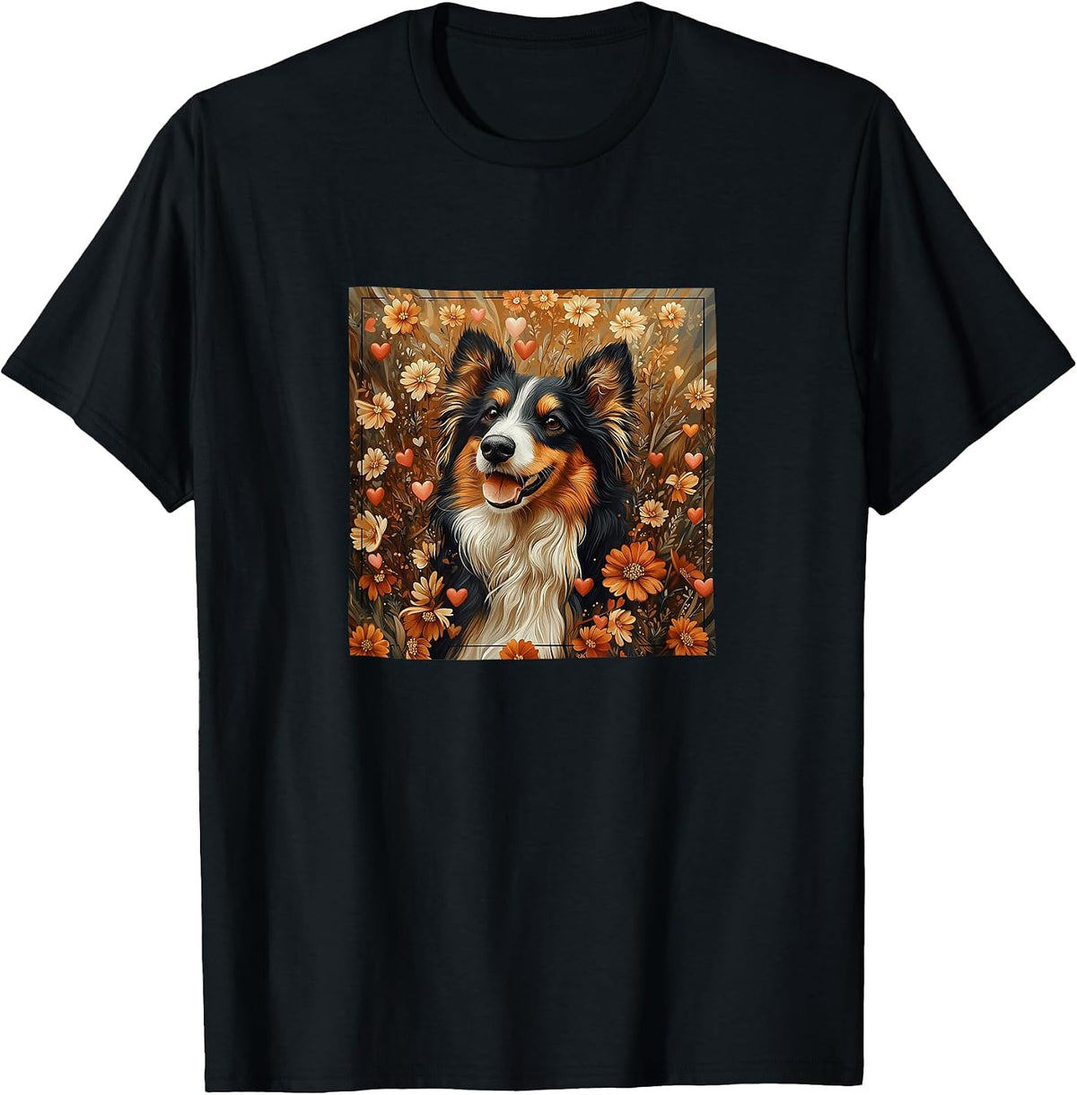 Collie Dog Flowers With Hearts Around Boho Merch