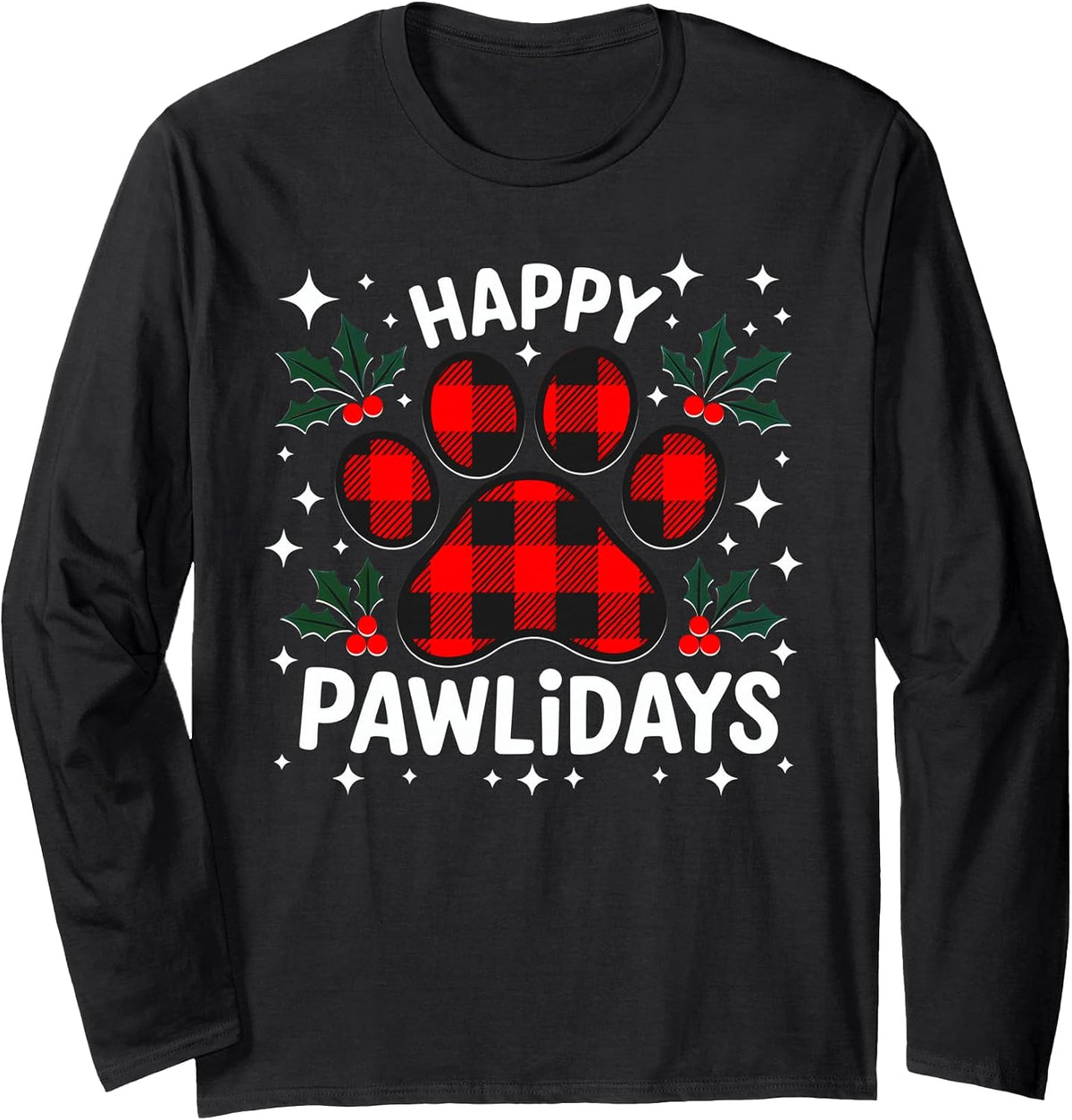 Happy Pawlidays Buffalo Plaid Paw Merch Apparel