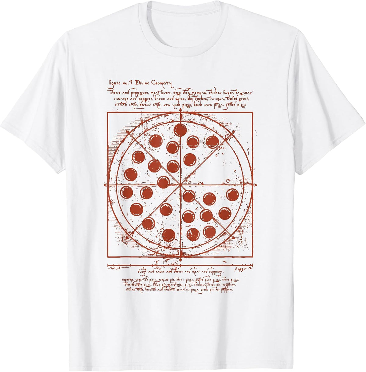 Geometrical Da Vinci Vitruvian Pizza Tee Gift.