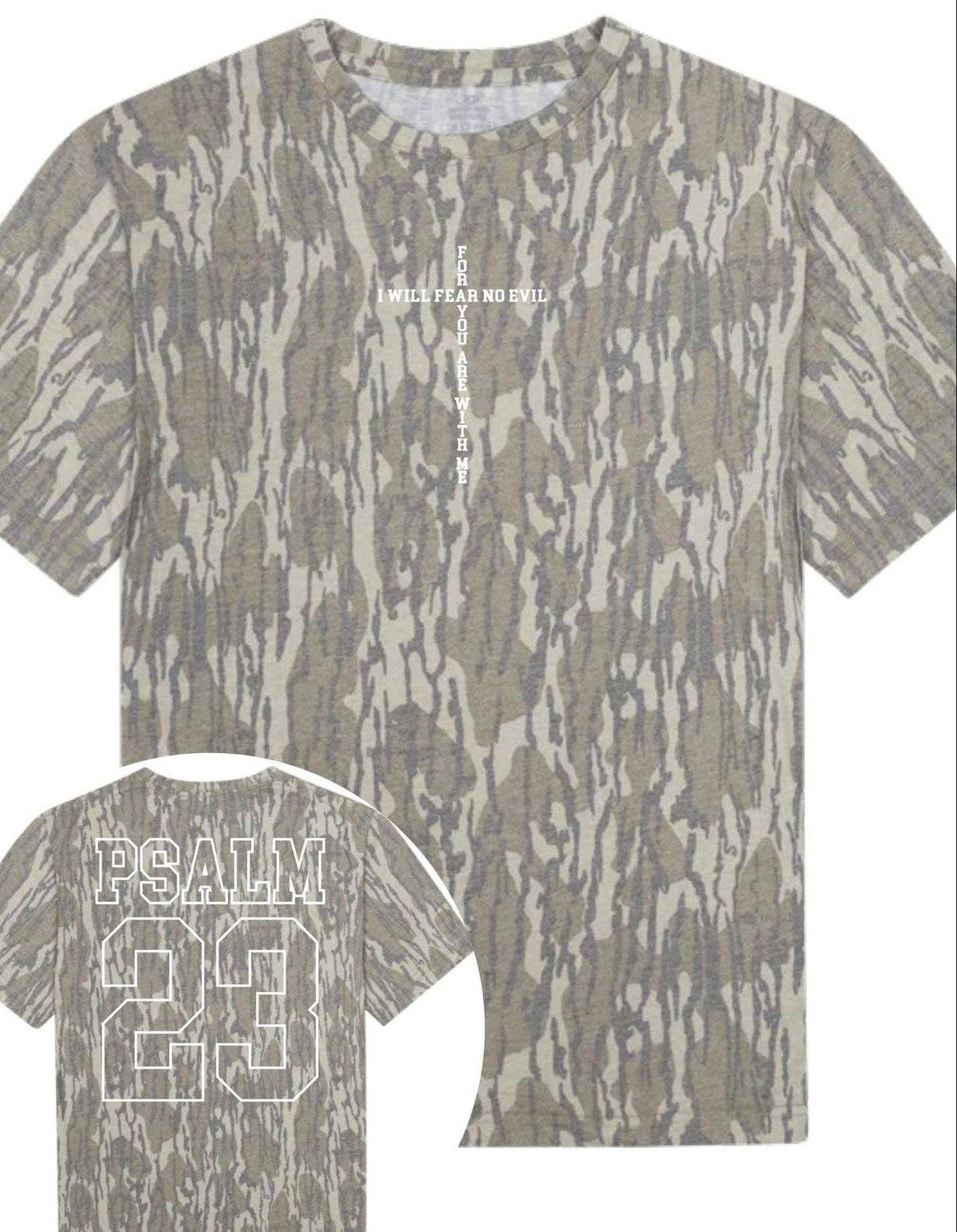Psalm 23 Verse Front and Back Cross Camo Graphic Tee