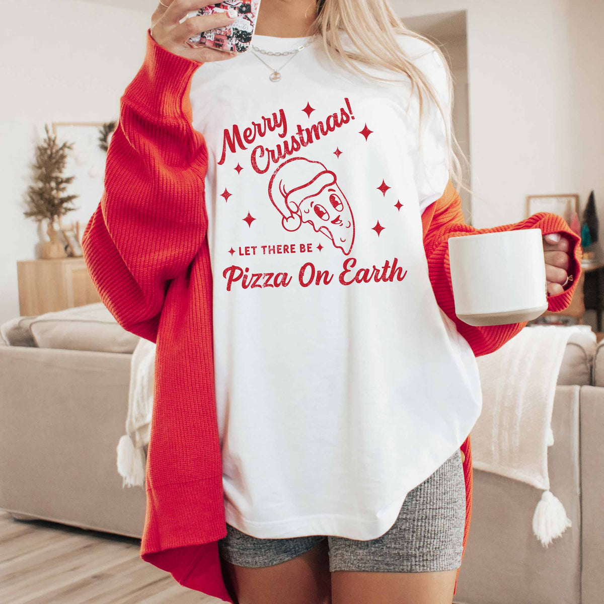 Retro Pizza Christmas Shirt, Soft Garment Dyed Tee