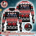 ACDC Band Members Photo With Santa Hats Holiday Christmas Ugly Sweater