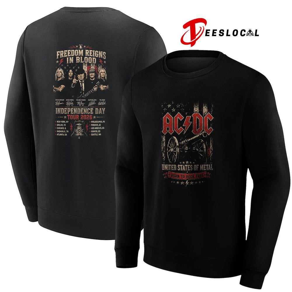 ACDC Independence day tour United States of metal born to rock free graphic signature shirt