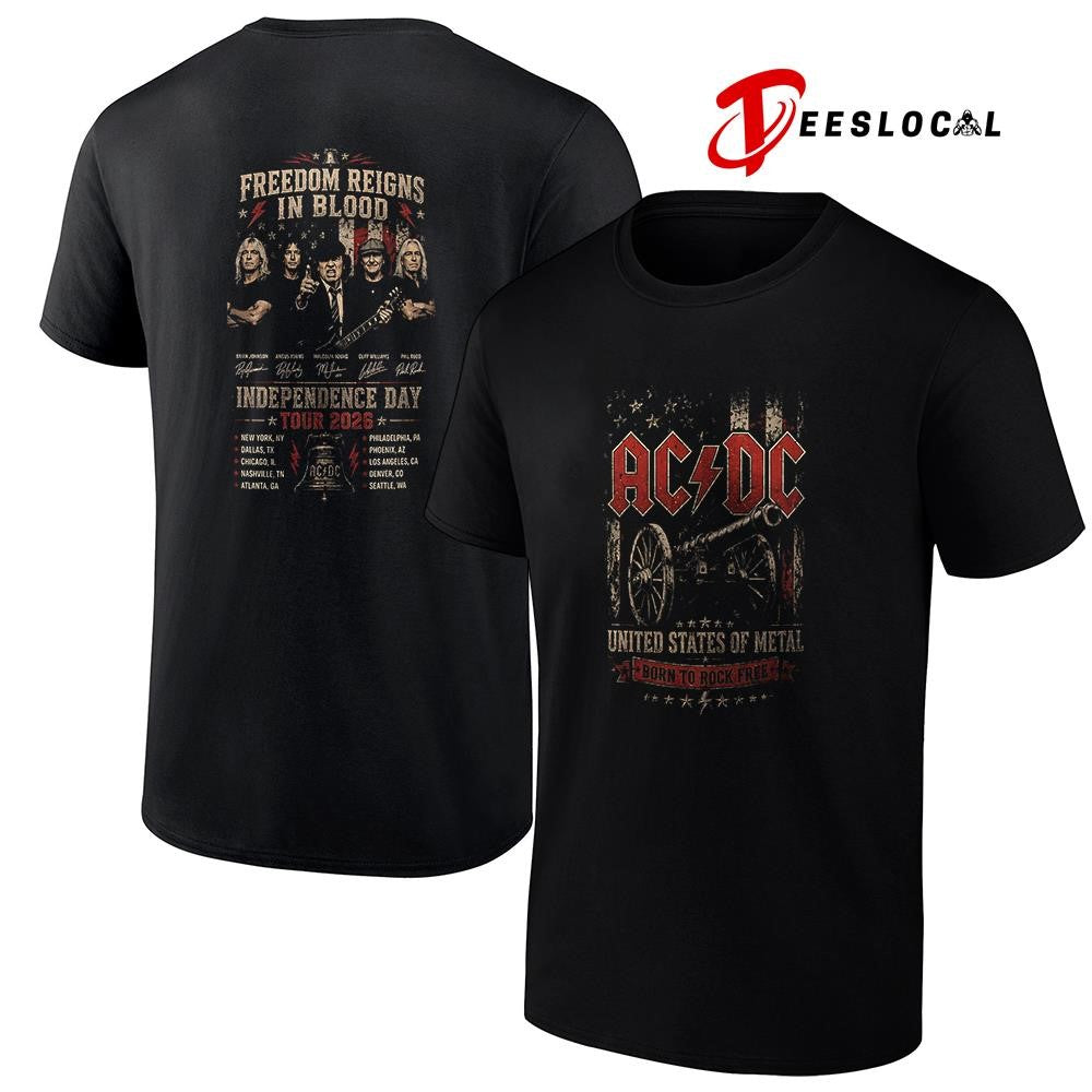 ACDC Independence day tour United States of metal born to rock free graphic signature shirt