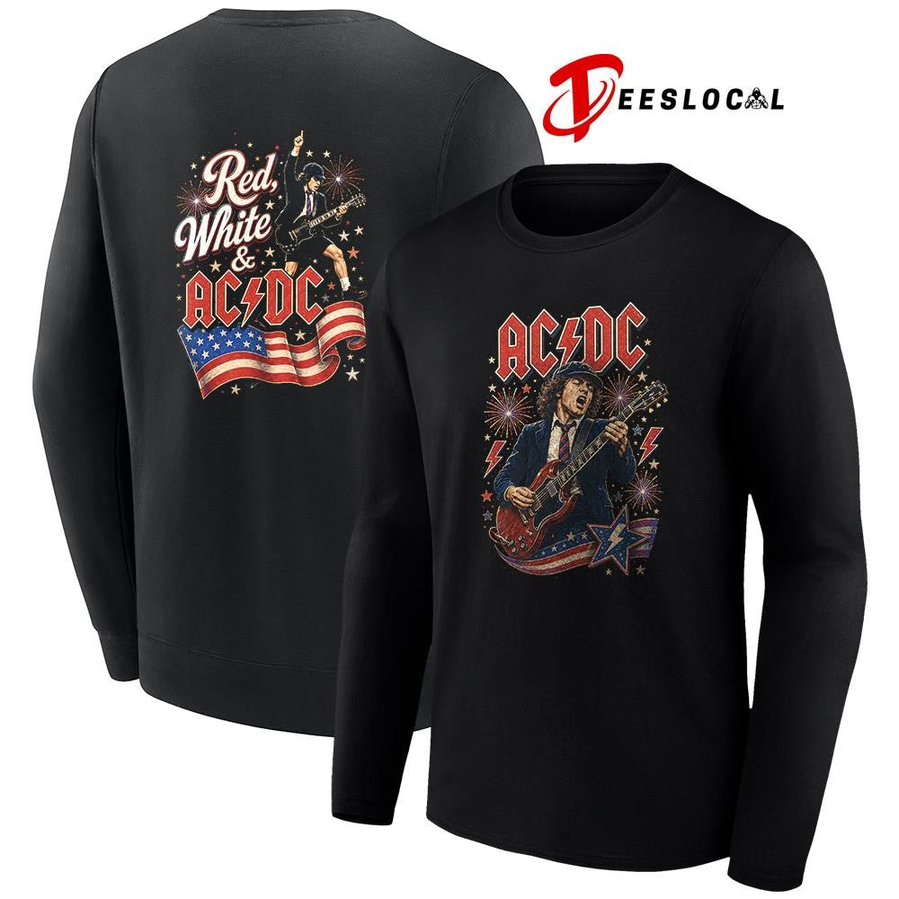 ACDC red white USA flag graphic shirt
