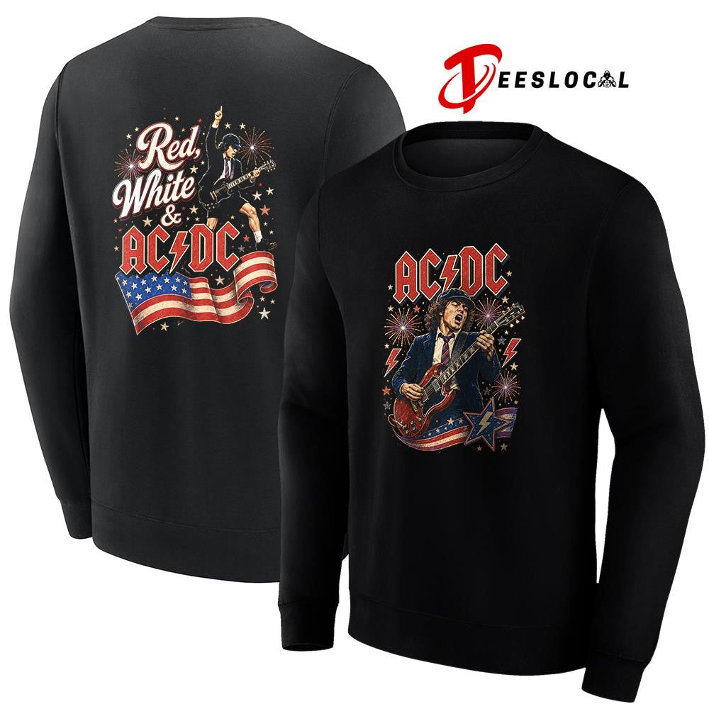 ACDC red white USA flag graphic shirt