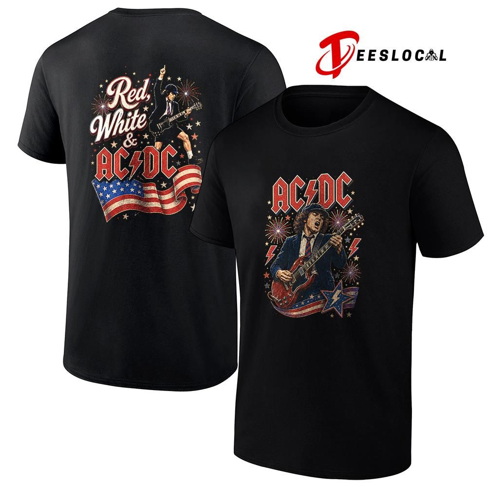 ACDC red white USA flag graphic shirt