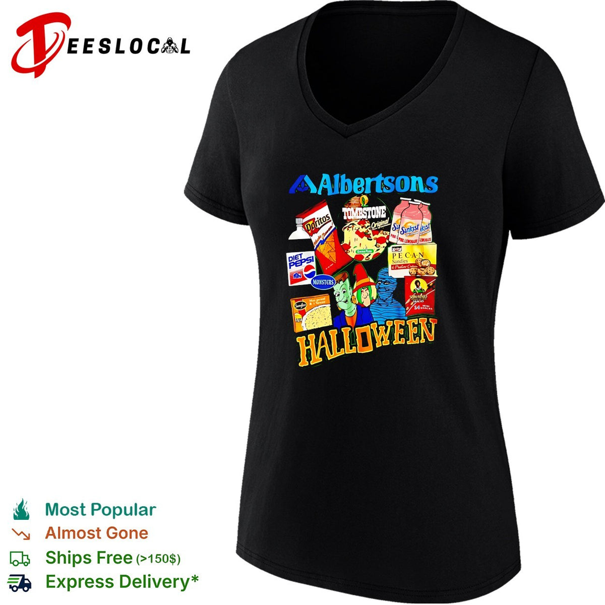 Albertsons Halloween treats candy monsters retro design shirt