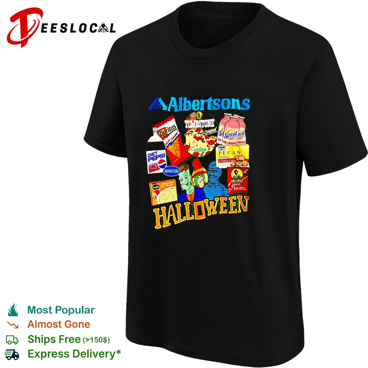 Albertsons Halloween treats candy monsters retro design shirt