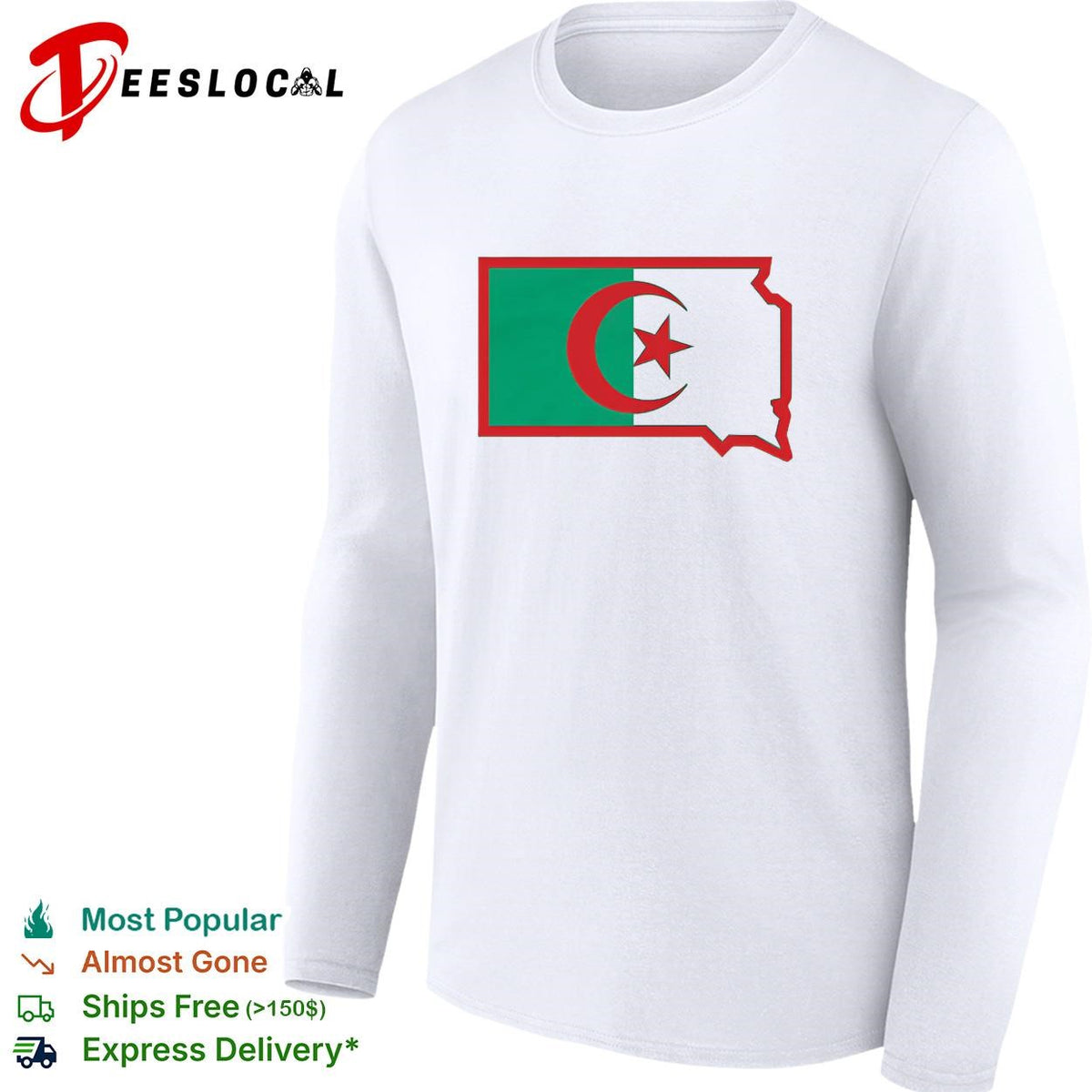 Algeria flag state map outline graphic shirt