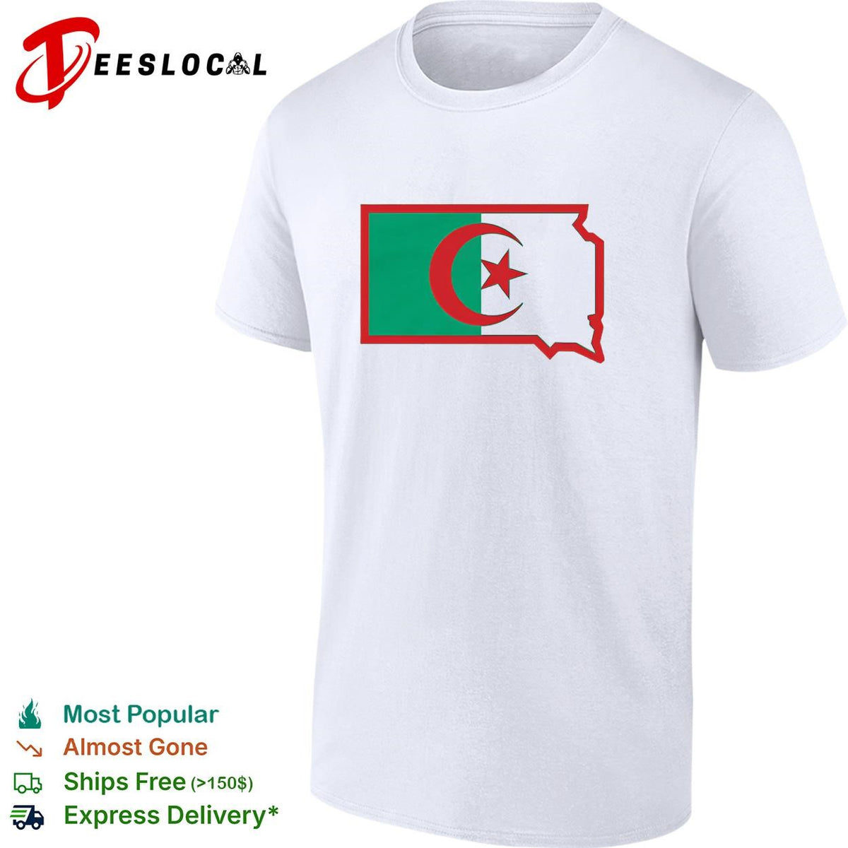 Algeria flag state map outline graphic shirt