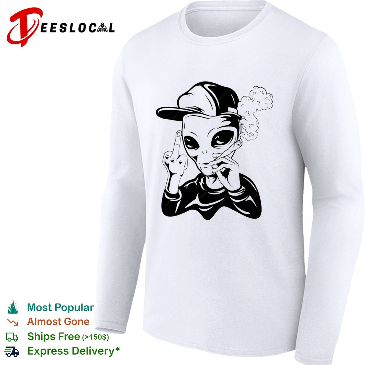 Alien smoking weed flipping off middle finger rap shirt