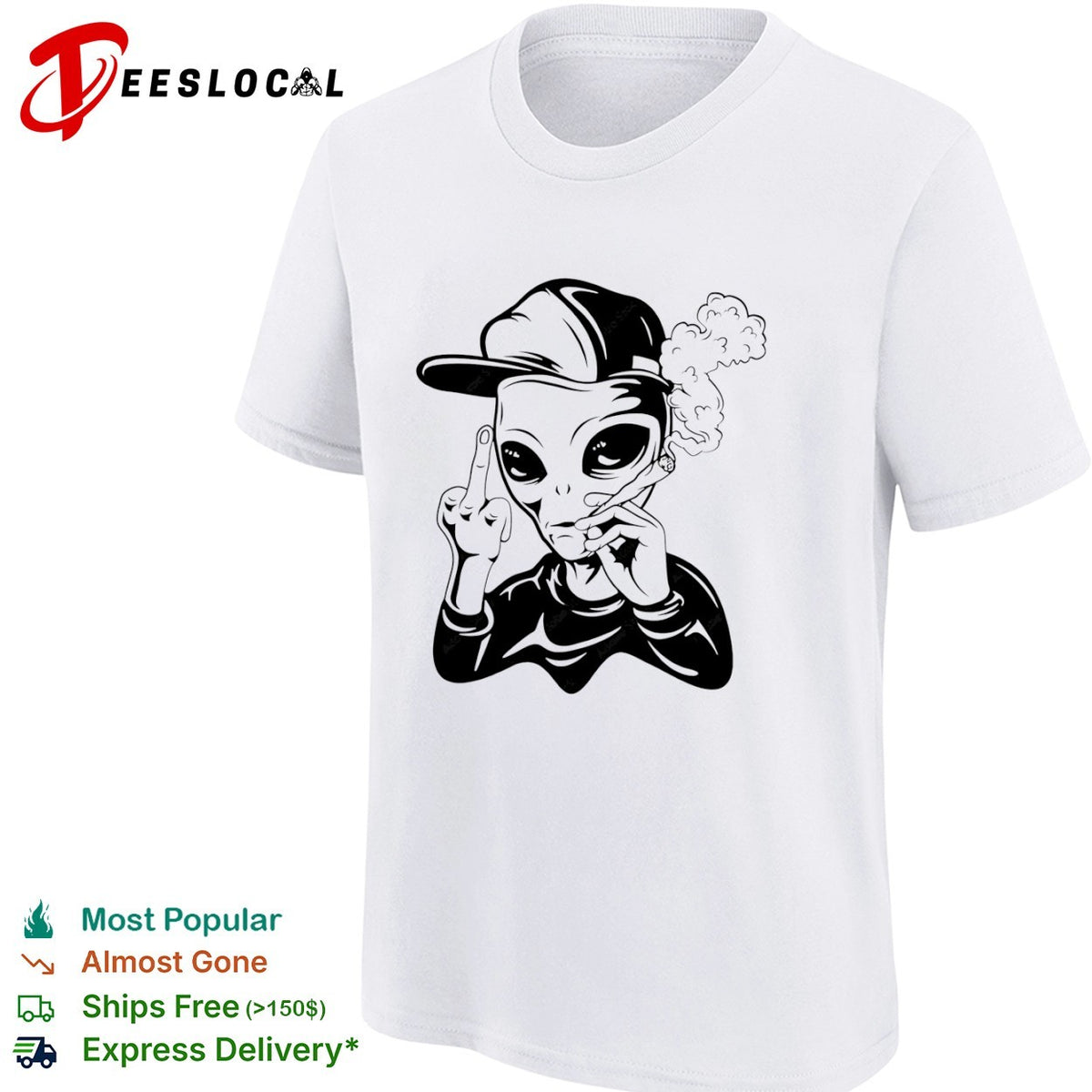 Alien smoking weed flipping off middle finger rap shirt
