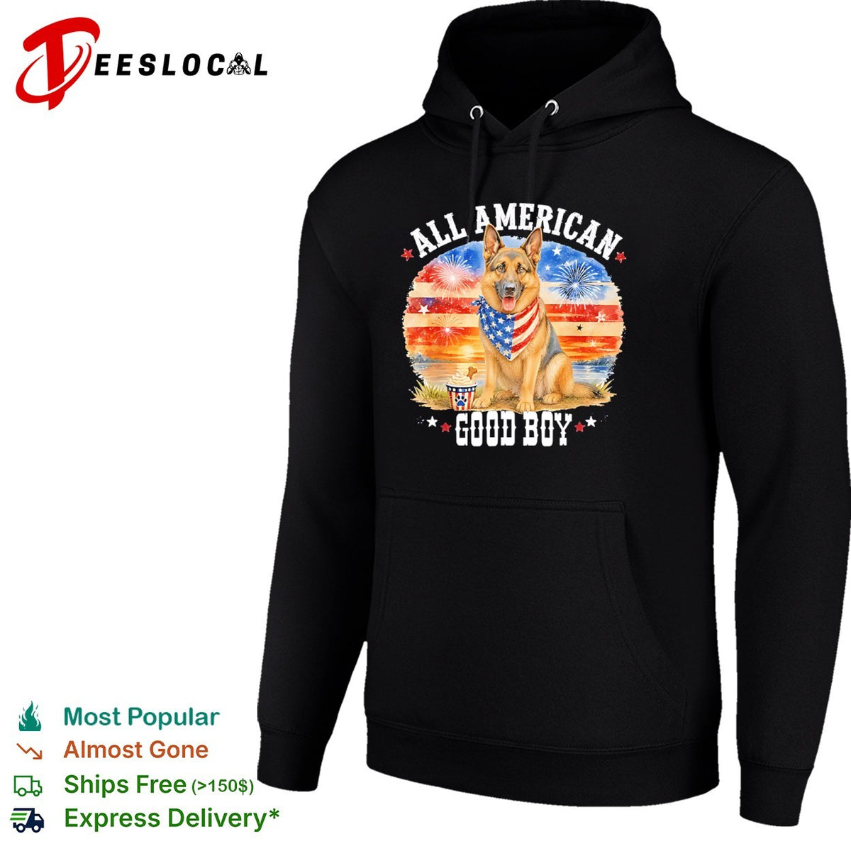 All American Good Boy German Shepherd Fireworks Stars and Stripes Patriotic shirt