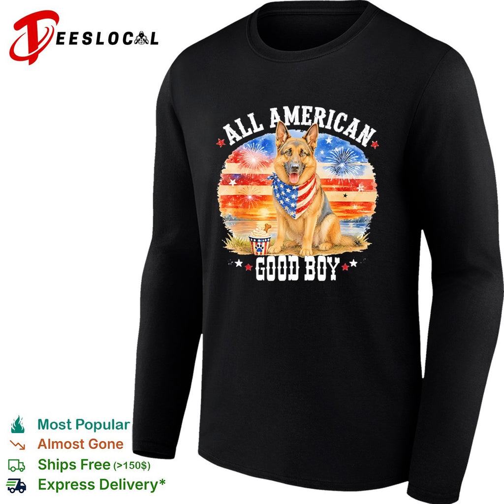 All American Good Boy German Shepherd Fireworks Stars and Stripes Patriotic shirt