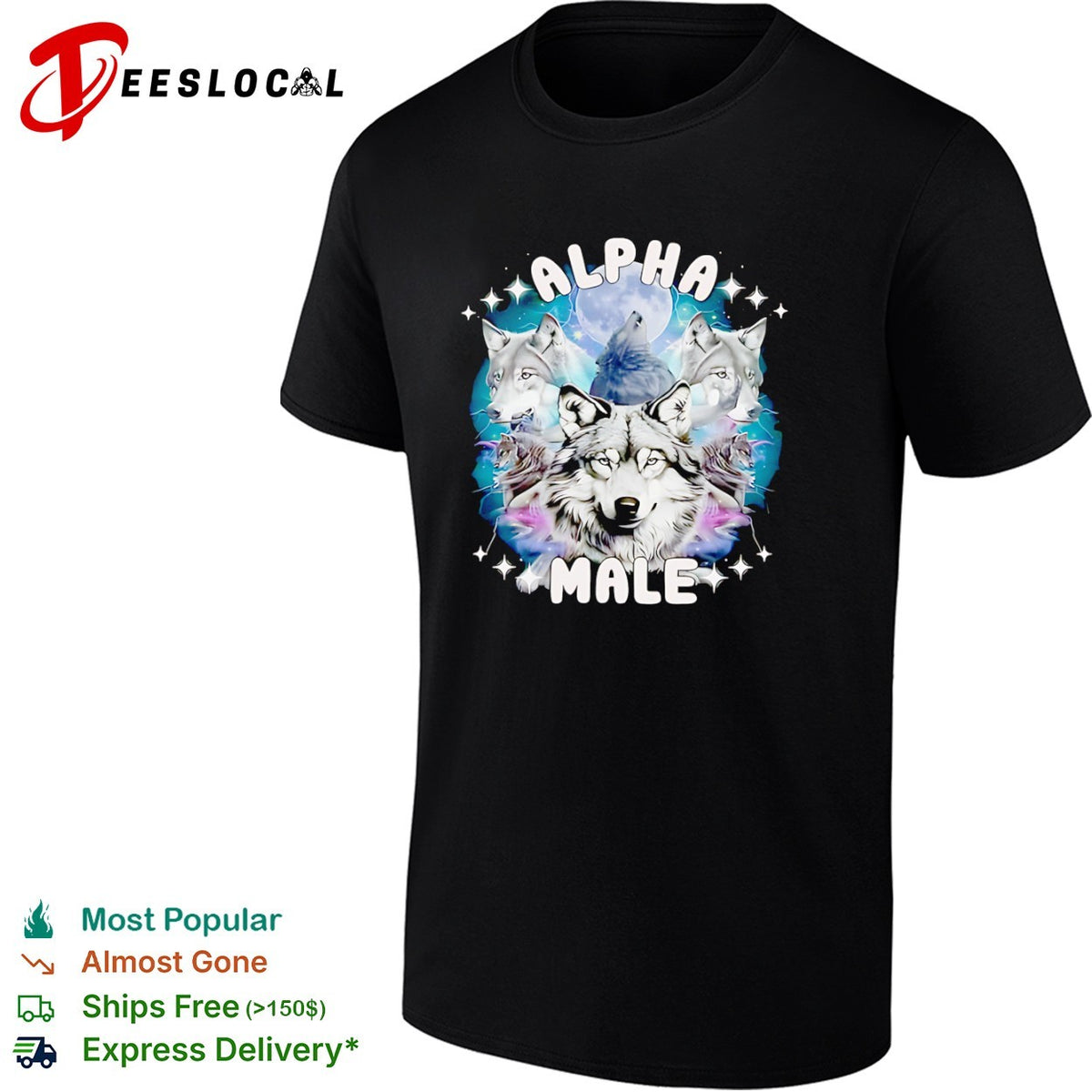 Alpha Male Wolf Moon Celestial Howling Pack shirt