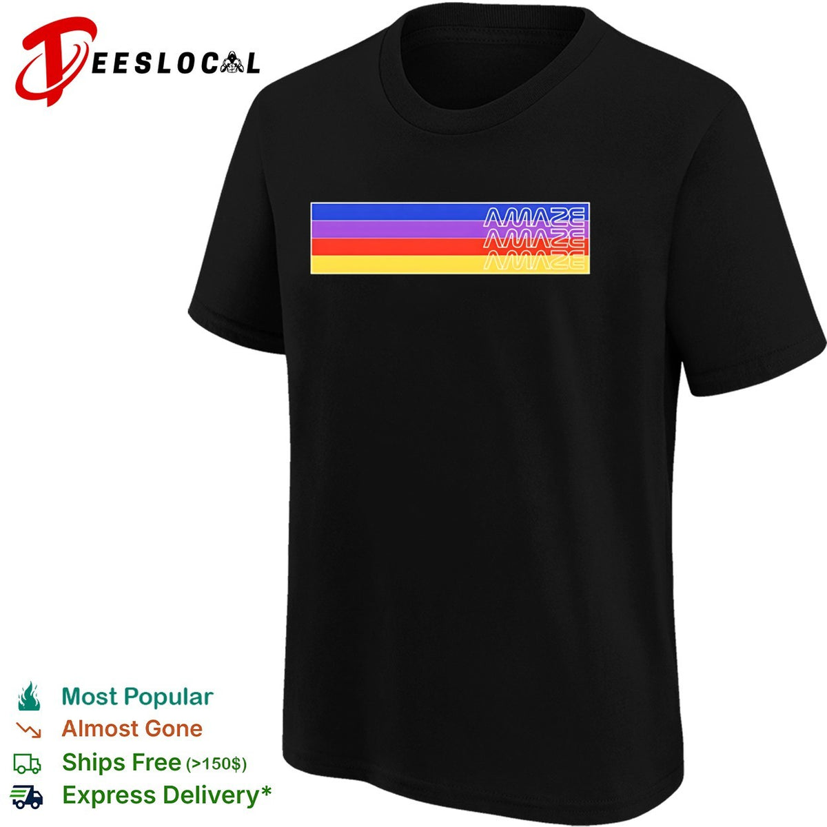 Amaze retro neon stripes rainbow bold graphic shirt