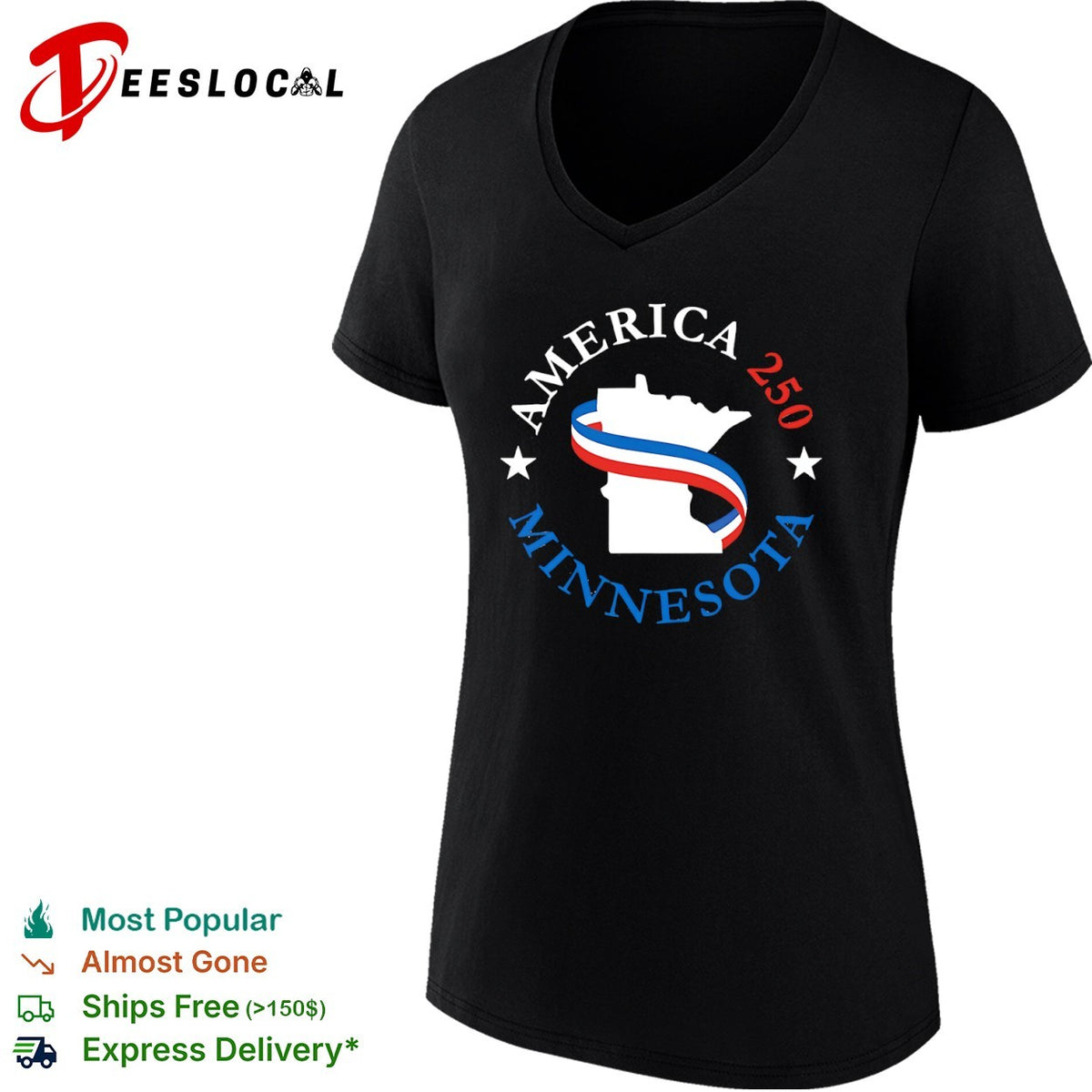 America 250 Minnesota State Outline Patriotic Ribbon shirt