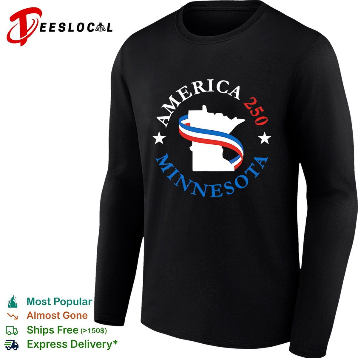 America 250 Minnesota State Outline Patriotic Ribbon shirt