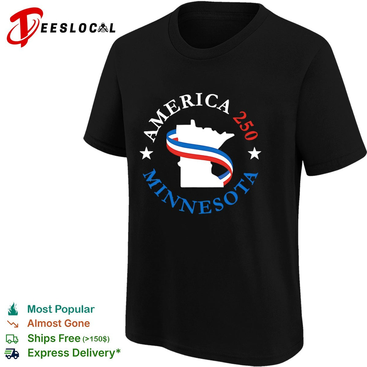 America 250 Minnesota State Outline Patriotic Ribbon shirt