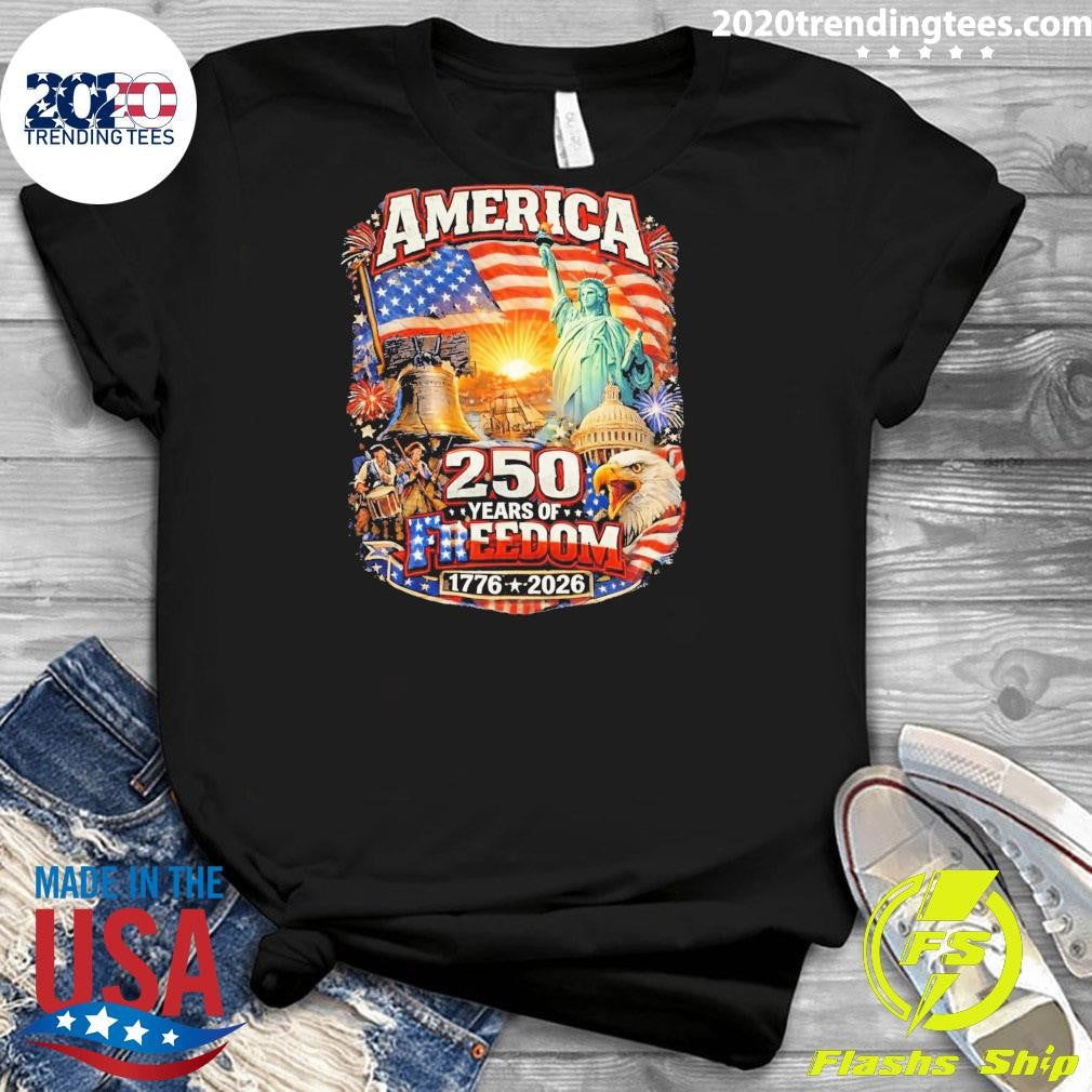 America 250 Years Freedom 1776-2026 Patriotic USA Flag July 4th Tee Shirt