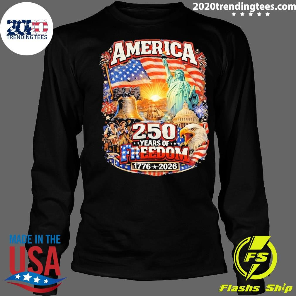 America 250 Years Freedom 1776-2026 Patriotic USA Flag July 4th Tee Shirt
