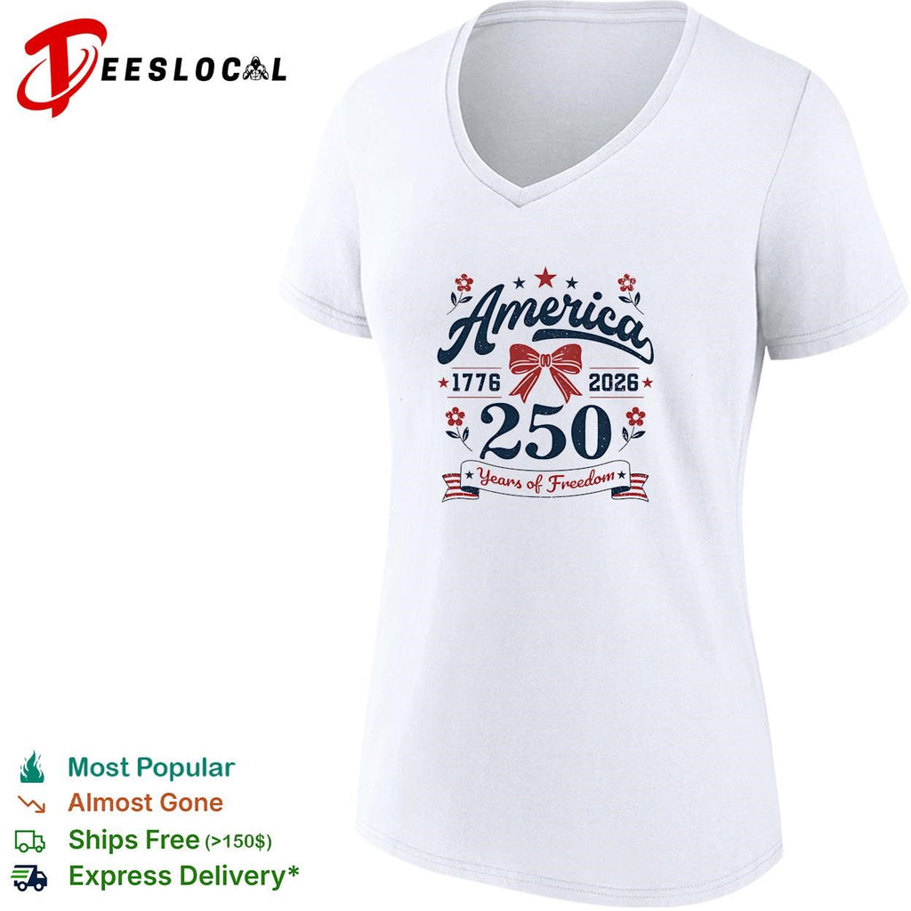 America 250 years of freedom 1776 2026 bow ribbon vintage graphic shirt