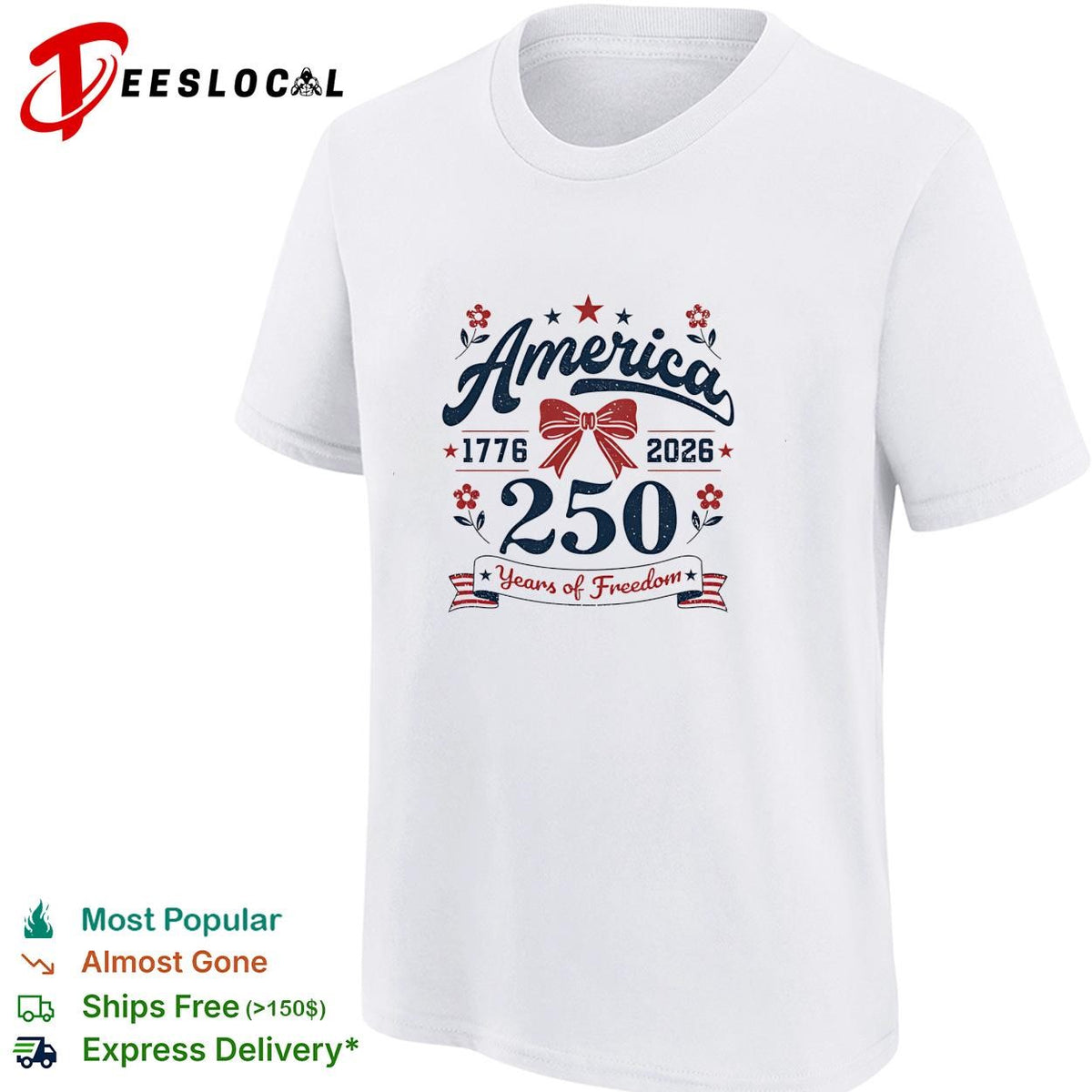 America 250 years of freedom 1776 2026 bow ribbon vintage graphic shirt