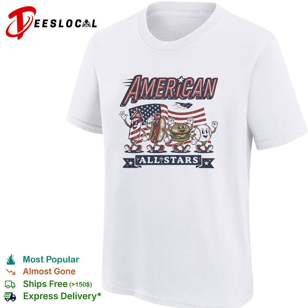 American all stars patriotic hot dog hamburger baseball firework flight shirt