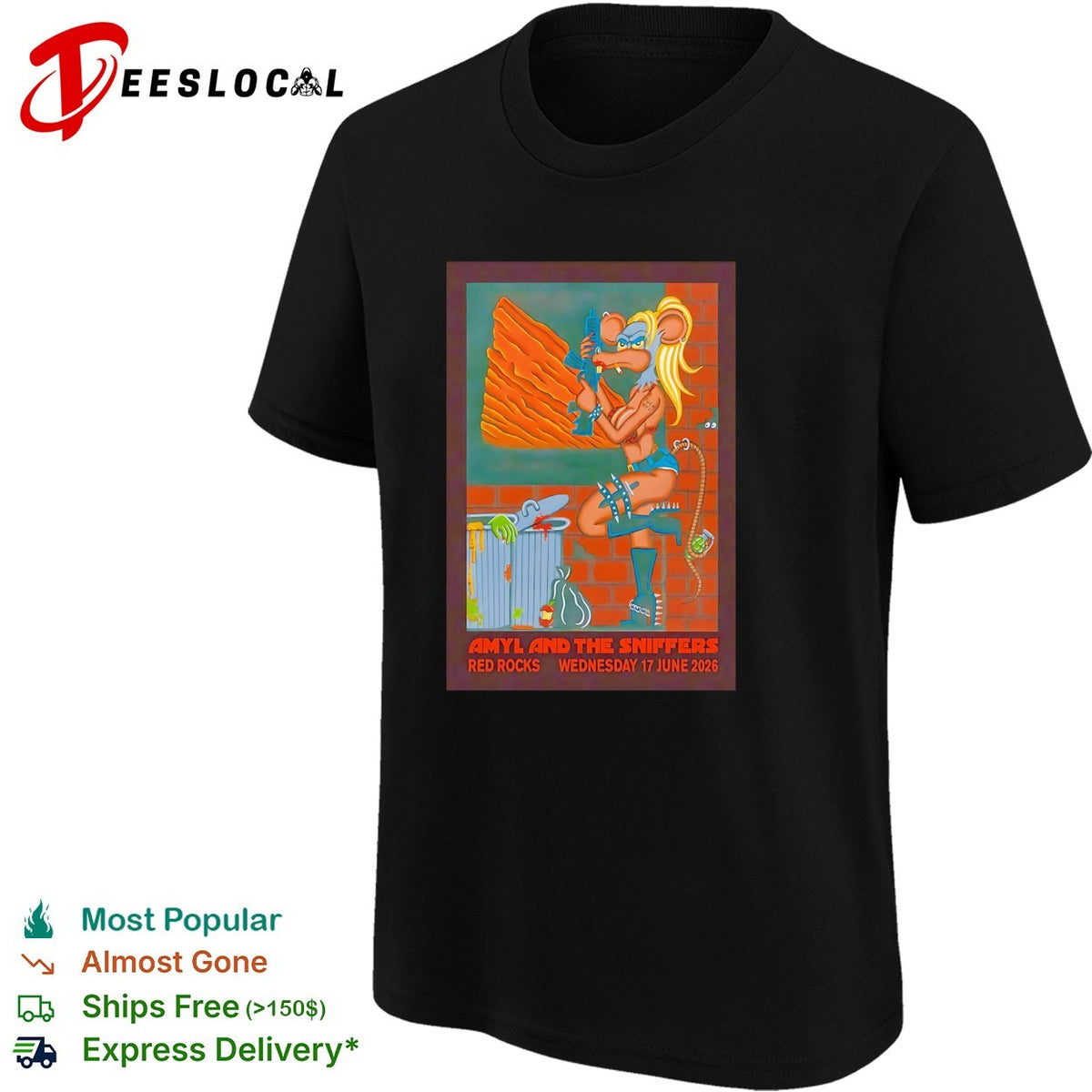 Amyl and the Sniffers Red Rocks Wednesday 17 June 2026 Rat Punk Rock Band shirt