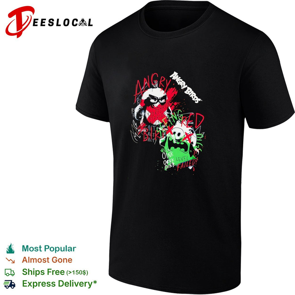 Angry Birds angry red bird and pig oink level failed splatter graphic shirt design