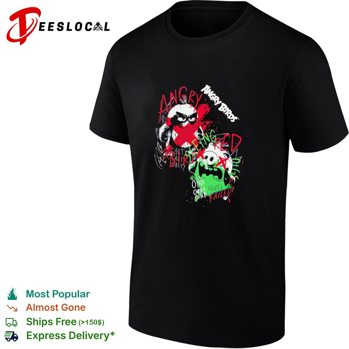 Angry Birds angry red bird and pig oink level failed splatter graphic shirt design