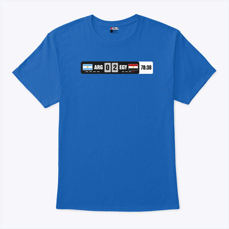 Argentina 0 Egypt 2 Scoreboard 78:38 Match Score Soccer T Shirt