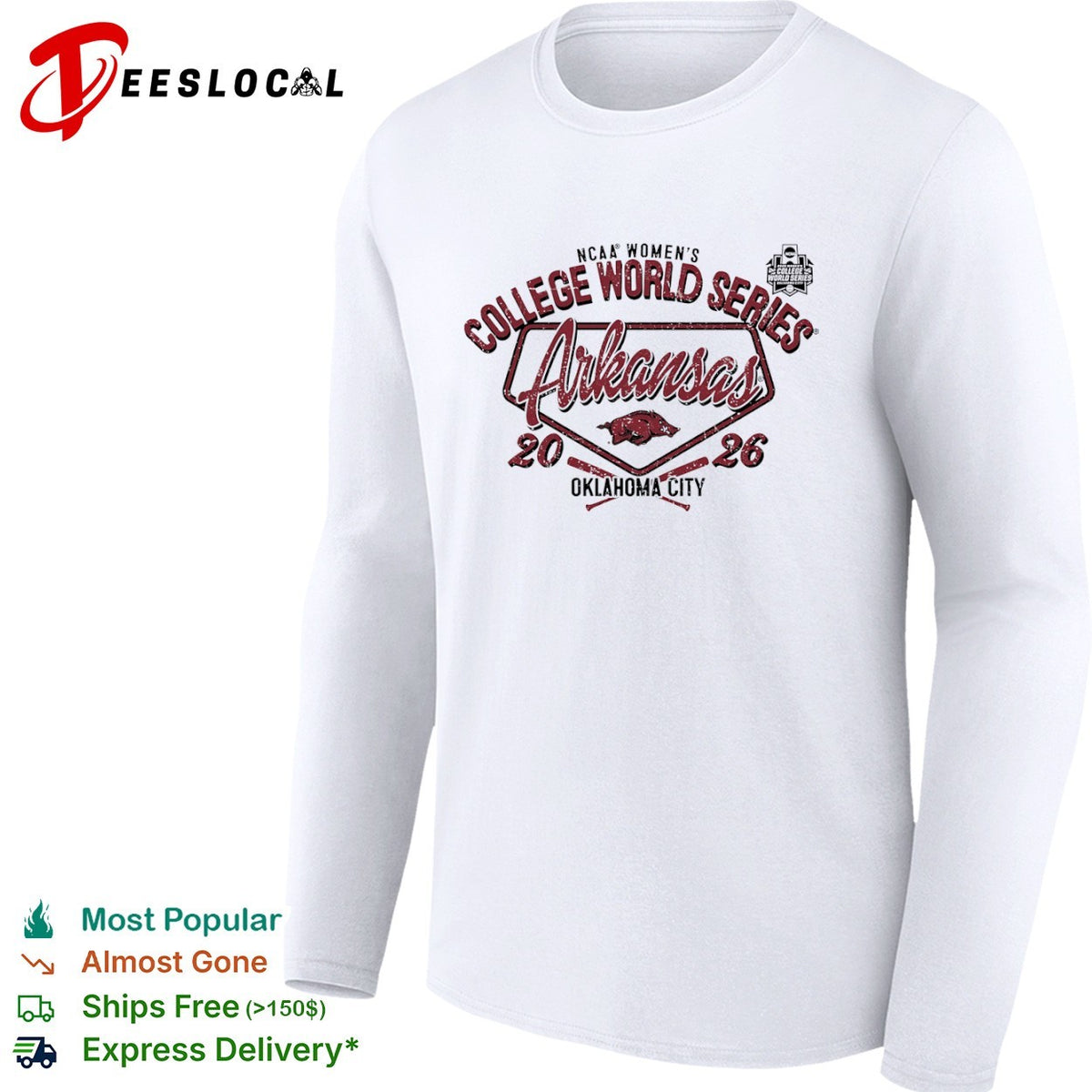 Arkansas NCAA College World Series 2026 Oklahoma City Logo text print shirt