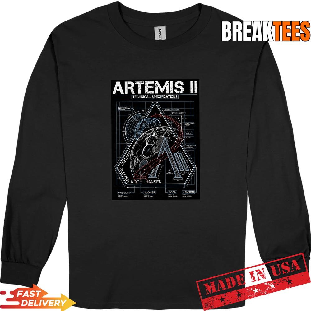 Artemis II Technical Specifications Moon Mission Blueprint T-Shirt