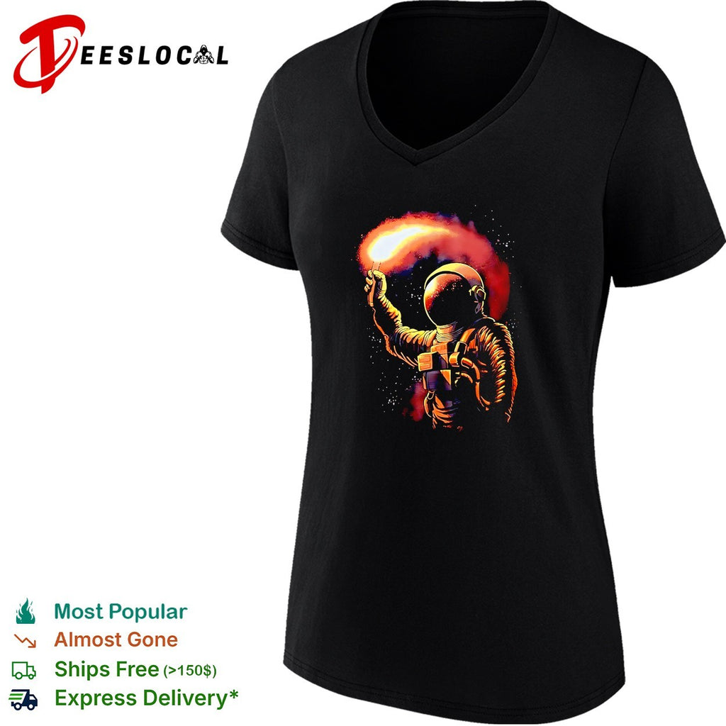 Astronaut reaching for fiery comet space shirt