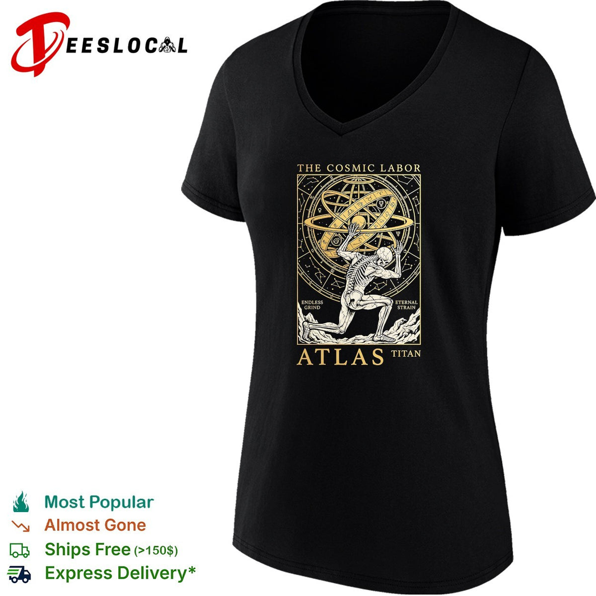 Atlas titan cosmic labor armillary sphere skeleton astronomy shirt
